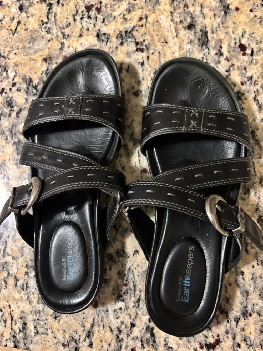 TIMBERLAND Earthkeepers Black Leather Buckle Slide Sandals - Women's